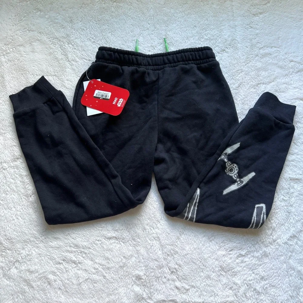 Disney 100 Star Wars Joggers Black Neon Green Logo Sweatpants‎ Kids Small NWT